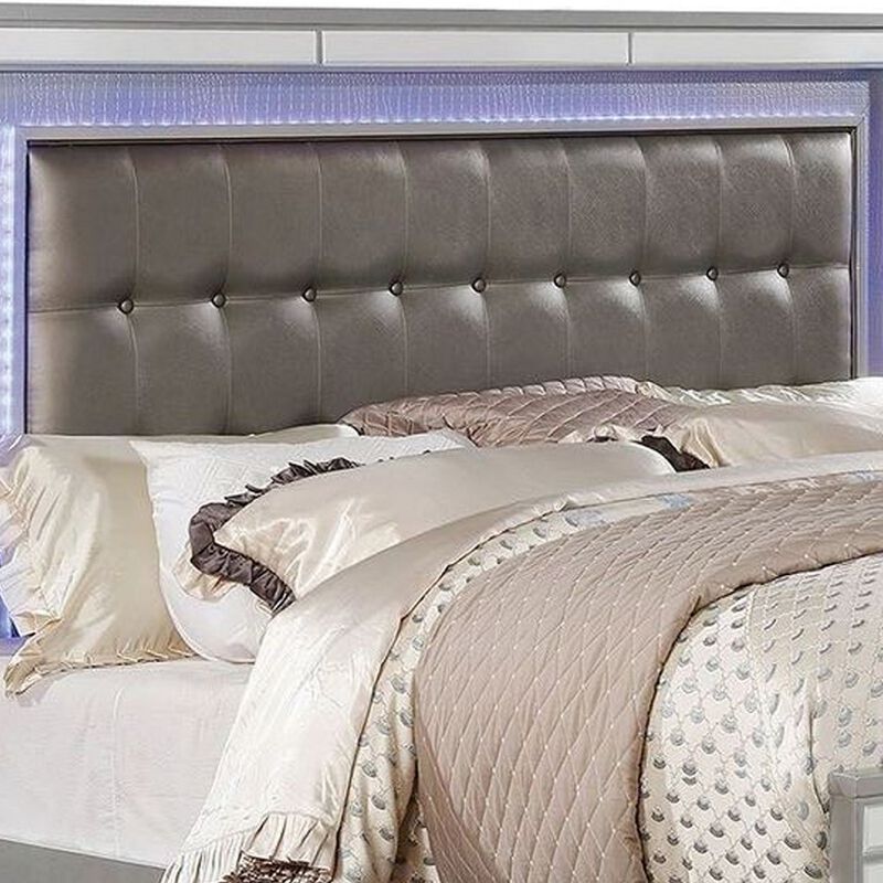 Contemporary Wooden Queen Size Bed with Ornate Bun Feet, Silver