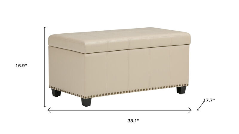 HomeRoots 33" Brown and Espresso Faux Leather and Solid Wood Upholstered Storage Bench With Flip Top image number 6