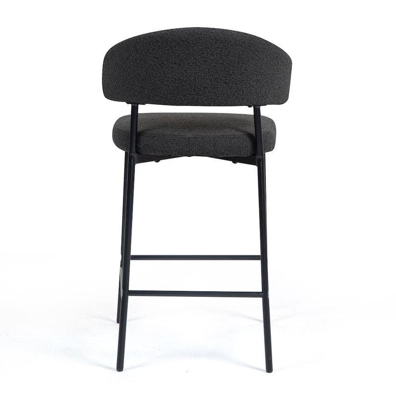 Glamour Home Set of 2 Bennett Black Boucle Upholstered Fabric Counter Stool Black Iron Legs