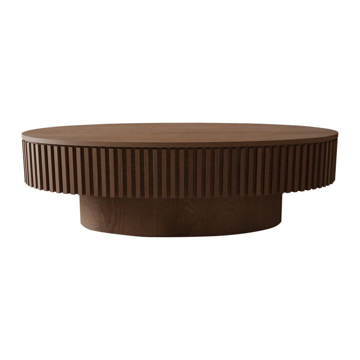 Oval coffee table with storage Solid wood veneer and MDF modern coffee table with fluted base Accent tea coffee table for living room