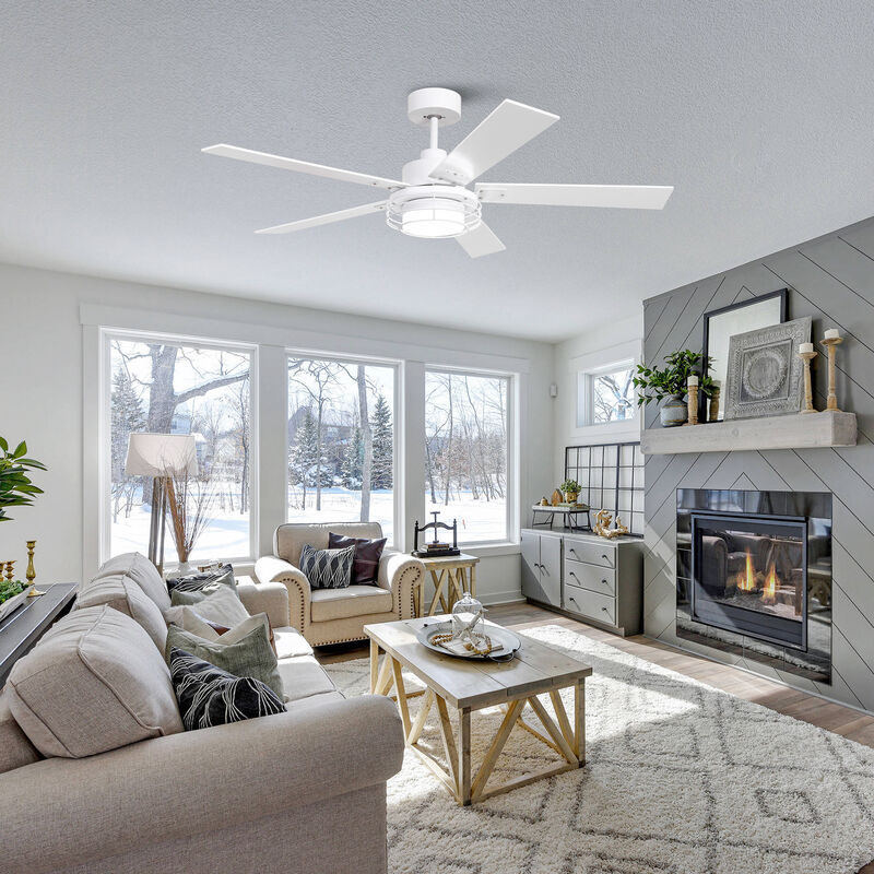 52 in. White Integrated LED Reversible Blades Ceiling Fan with Light and Remote