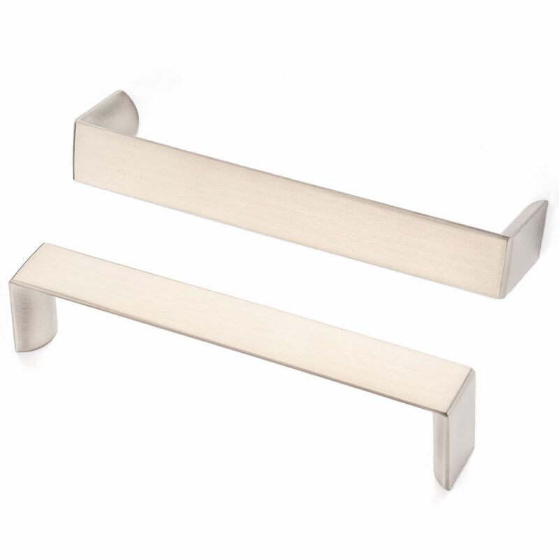 BEROSSA 5 Inch Screw Spacing, Brushed Nickel Wide Flat Modern Pulls, Kitchen Cabinet Handles, Pack of 10 | Solid Furniture Hardw