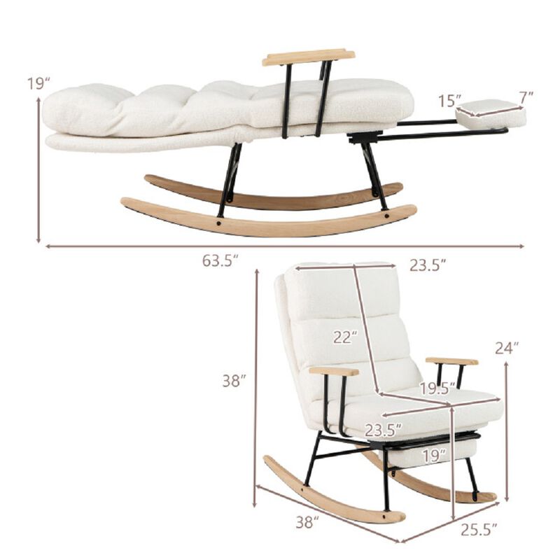 Upholstered Teddy Velvet Rocking Chair for Nursery and Living Room-White image number 2