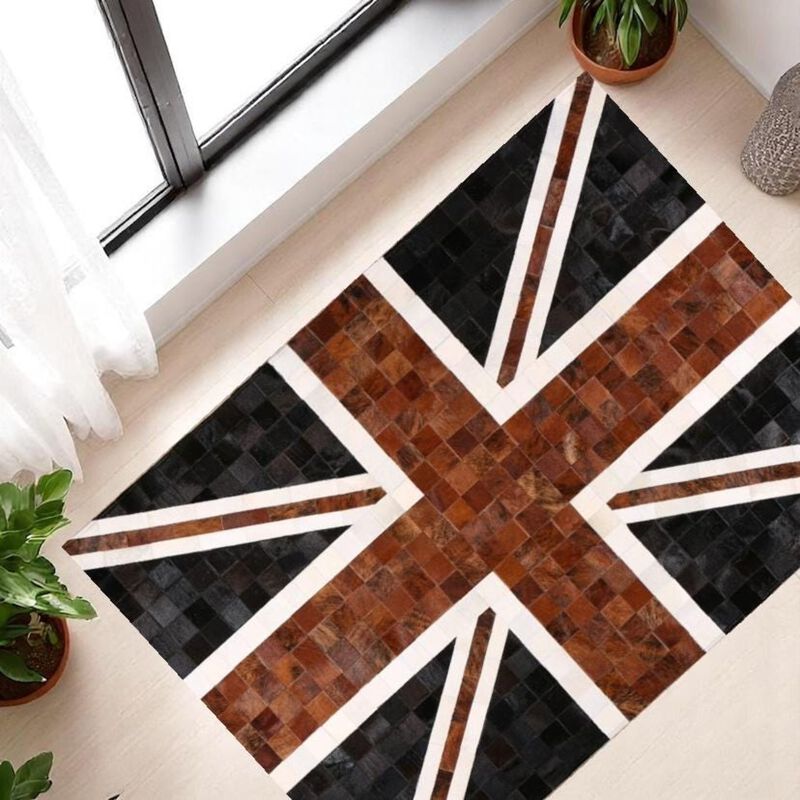 Custom Union Jack Genuine Cowhide Patchwork Rug image number 4