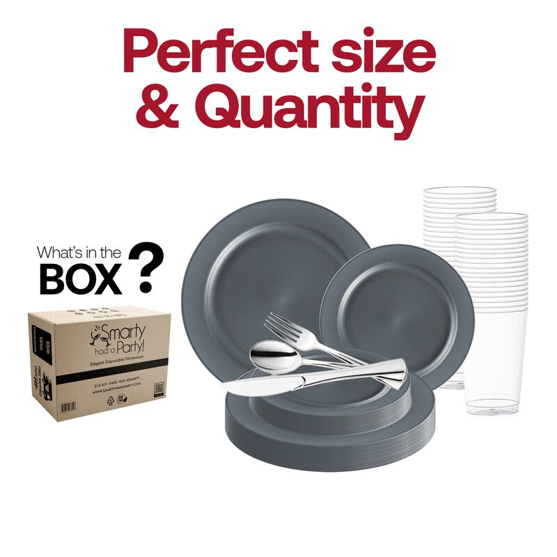 Matte Charcoal Gray Round Plastic Wedding Value Set (30 Sets) image number 3