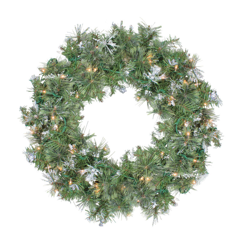 Pre-Lit Snow Mountain Pine Artificial Christmas Wreath - 30-Inch  Clear Lights