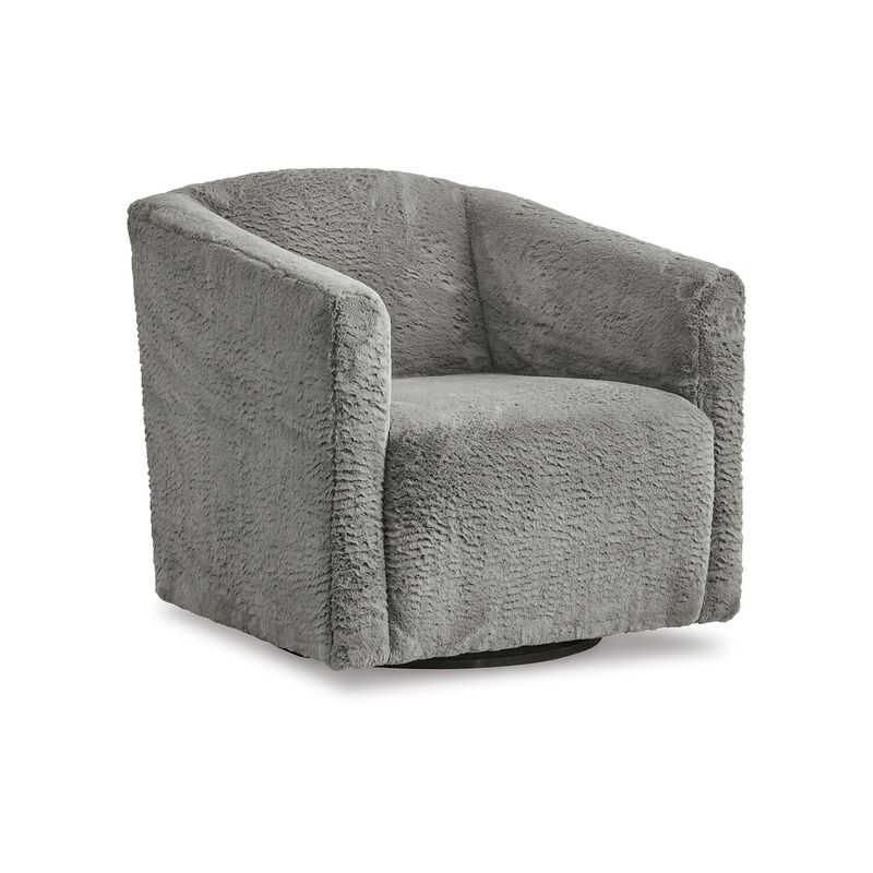Amanora Accent Chair, Charcoal Gray Faux Rabbit Fur Polyester, Black Metal image number 0