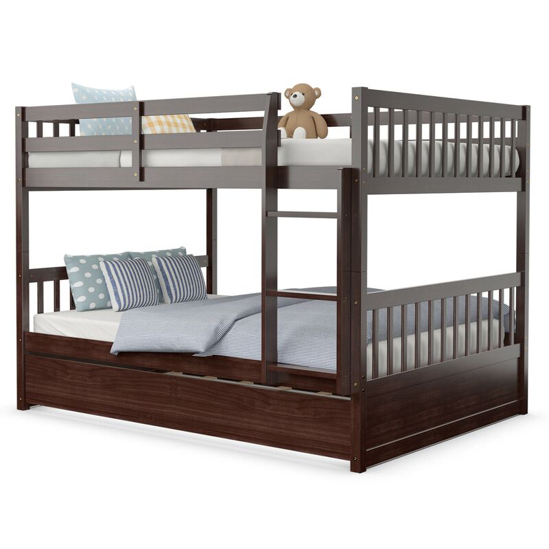 Full over Full Bunk Bed Platform Wood Bed with Ladder