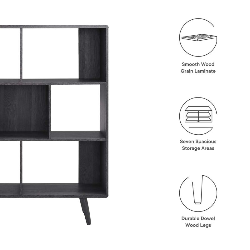 Modway EEI-2529-CHA Transmit 7 Shelf Wood Grain Bookcase, Charcoal image number 7