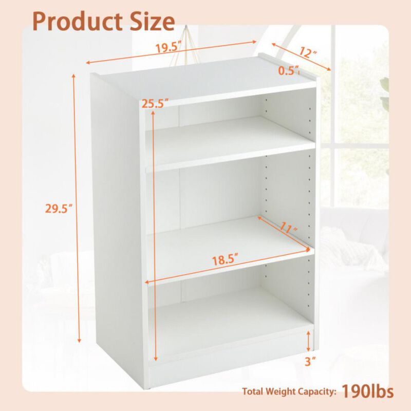 Hivvago 3-Tier Bookcase Open Display Rack Cabinet with Adjustable Shelves