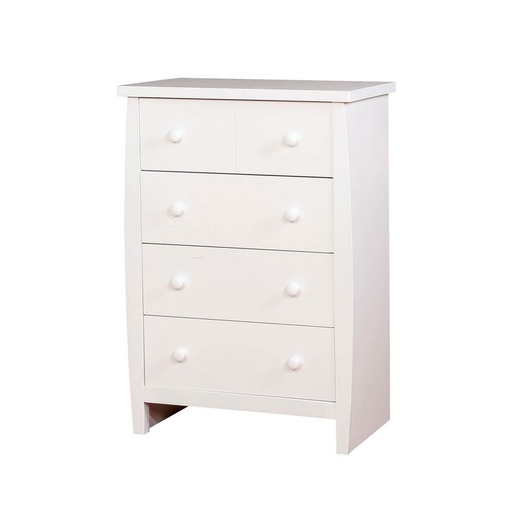 Four Drawer Solid Wood Chest with Round Pull Out Knobs, White-Benzara