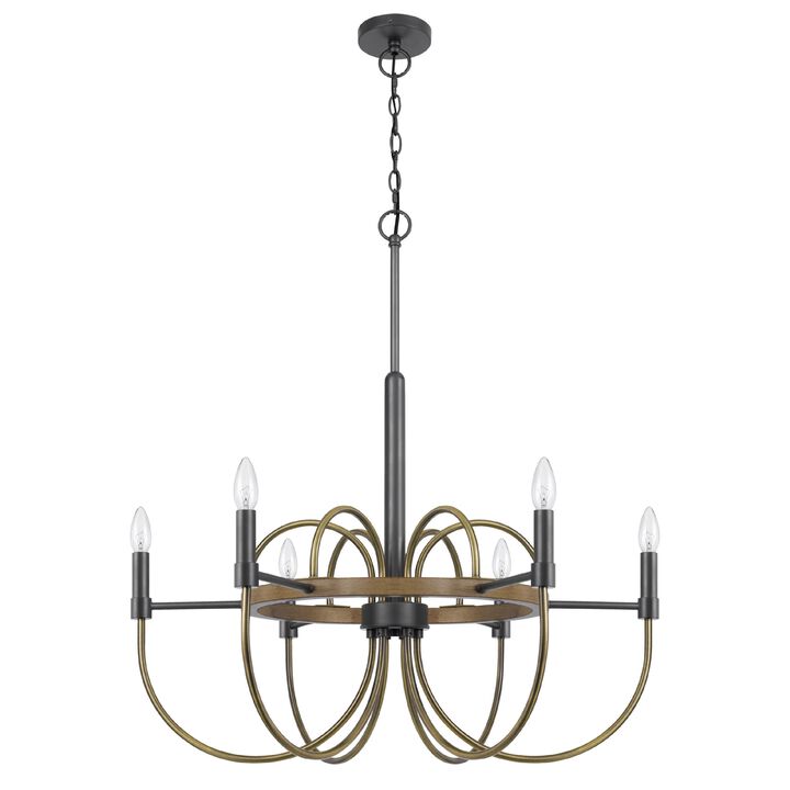6-Light Candelabra Chandelier, 31 Inch Antique Brass and Dark Bronze