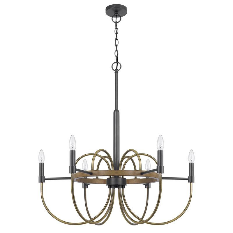 6-Light Candelabra Chandelier, 31 Inch Antique Brass and Dark Bronze image number 0