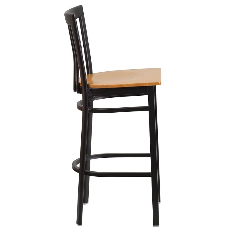 Flash Furniture HERCULES Series Black School House Back Metal Restaurant Barstool - Natural Wood Seat