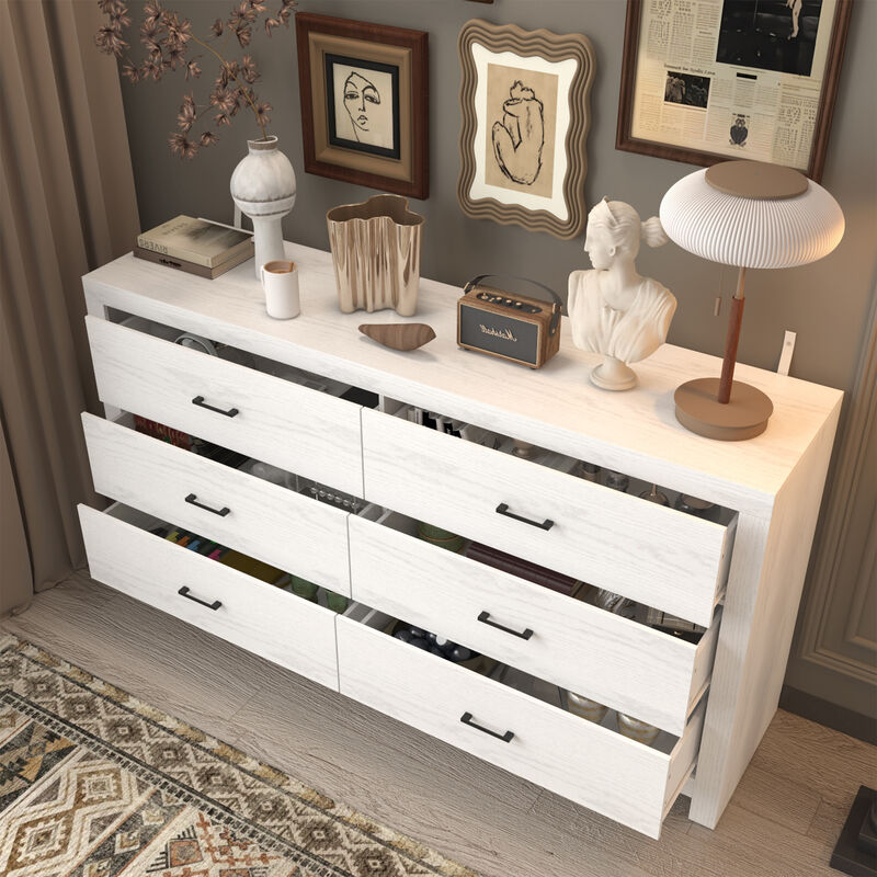 FUFU&GAGA Modern 6-Drawer Dresser for Bedroom Storage, (63" W x 15.7" D x 33.1" H),Brown