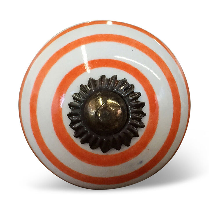 HomeRoots Set of Eight Orange And White Ceramic And Metal Drawer Pull Knobs