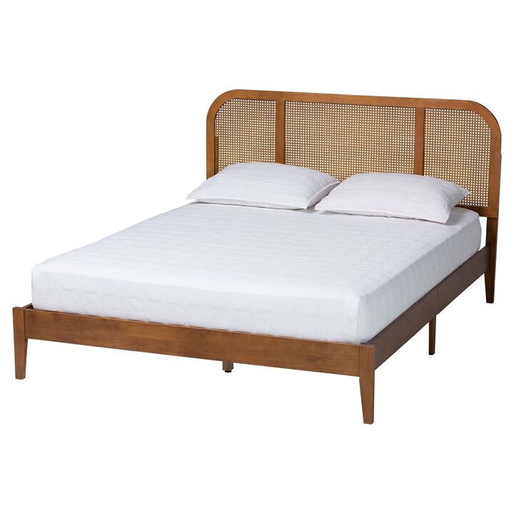 Baxton Studio Fleur Mid Century Woven Rattan Wood Queen Size Bed