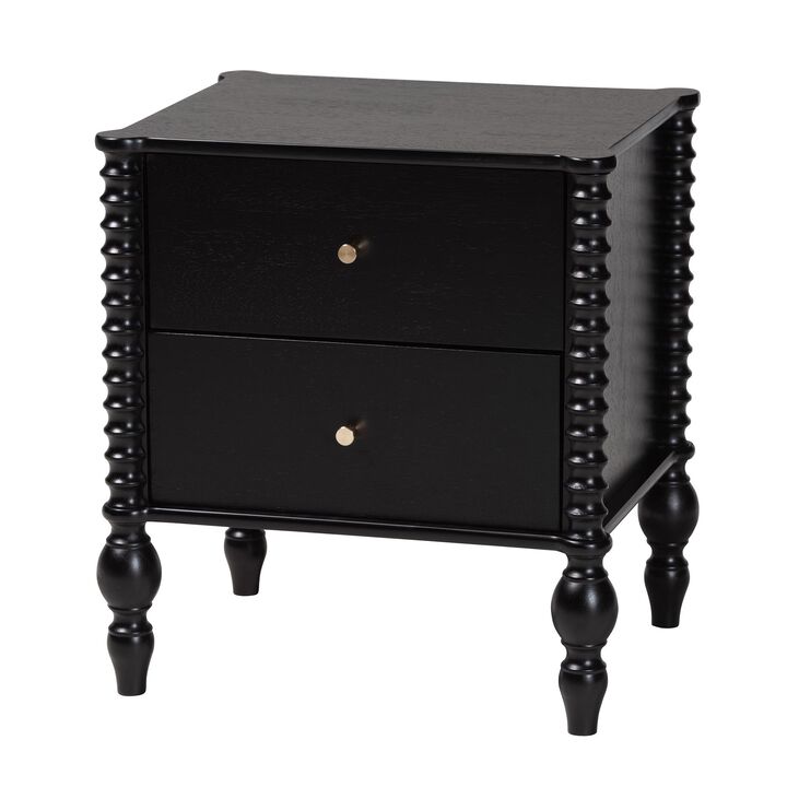 Baxton Studio Callison Spindle Nightstand - 2-Drawer Farmhouse Bedside Table with Turned Accents for Bedroom