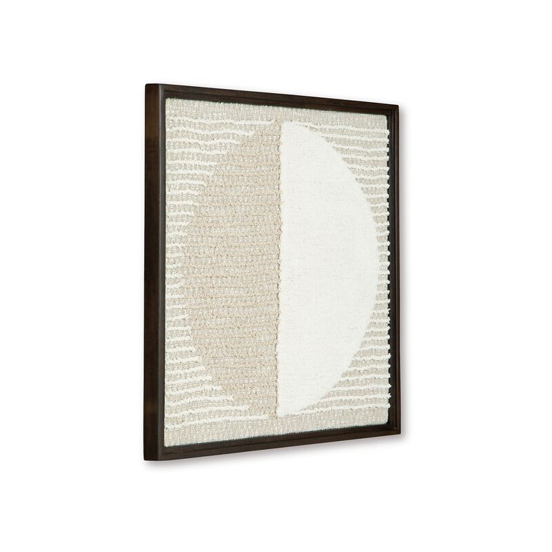 Miji Wall Art Decor, Half Moon Circle Beige White Woven Detail 30 x 30 - Benzara