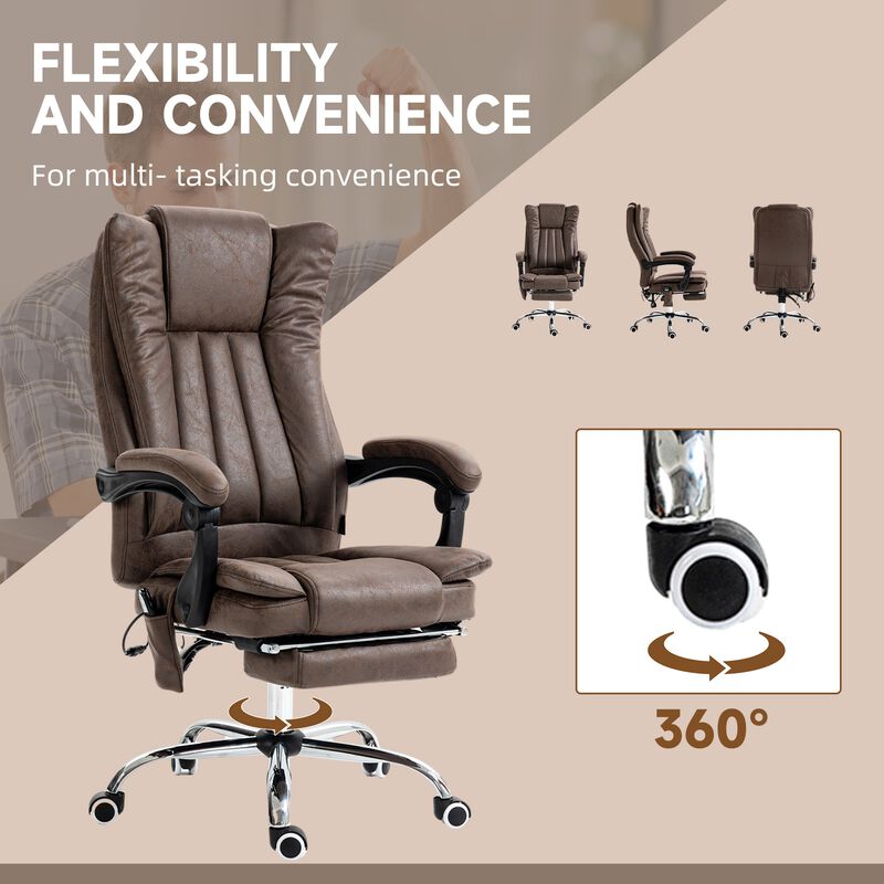 Microfiber Office Chair, High Back Computer Chair with 6 Points and Heat, Adjustable Height and Footrest, Coffee