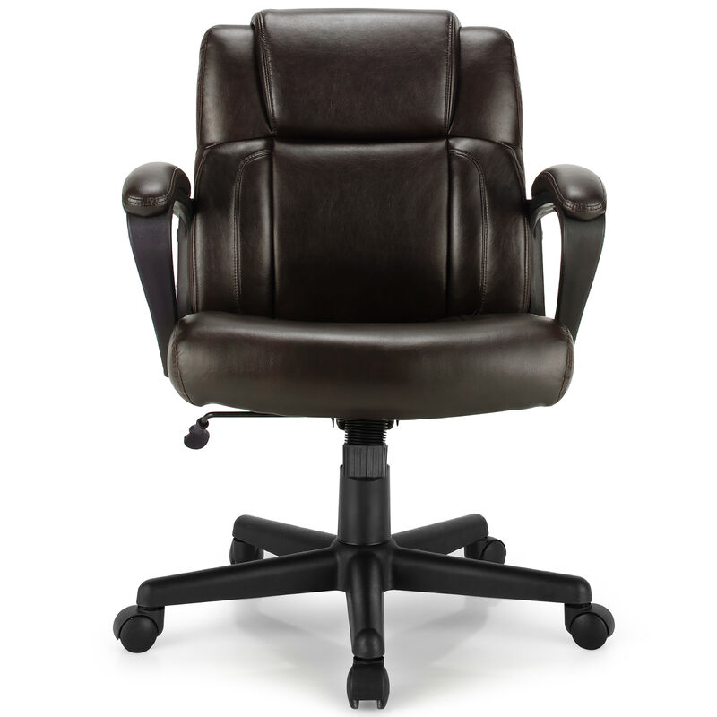 Costway Executive Leather Office Chair Adjustable Computer Desk Chair w/ Armrest