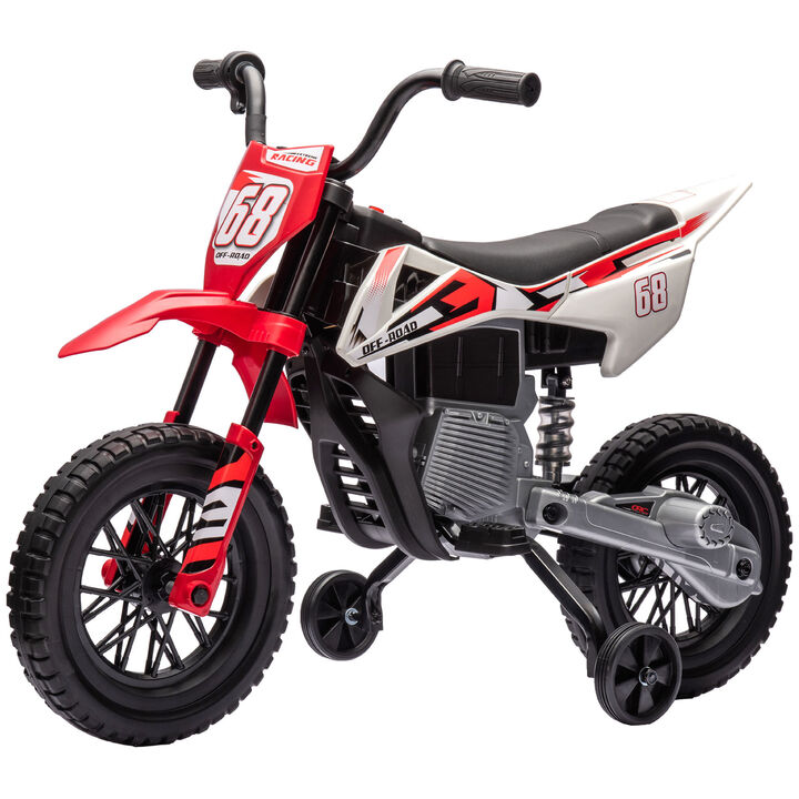 BreeBe 12V Kids Electric Motorcycle w/ Twist Grip Throttle, Training Wheels, Rear Suspension & Music