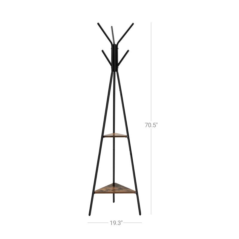 Coat Rack Stand, Coat Tree, Hall Tree Free Standing with 2 Shelves