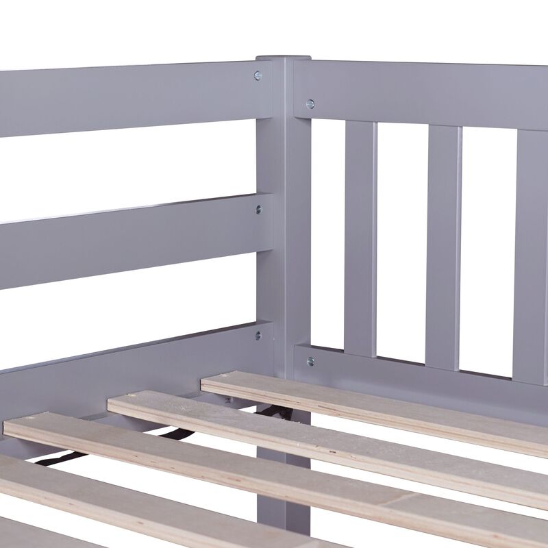 Whisen Convertible Full Over Full Rubber Wood Bunk Bed with 2 Drawers, Ladder and Safety Guardrails