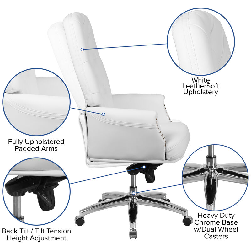 Hansel High Back Traditional Tufted White LeatherSoft Multifunction Executive Swivel Ergonomic Office Chair with Arms image number 3