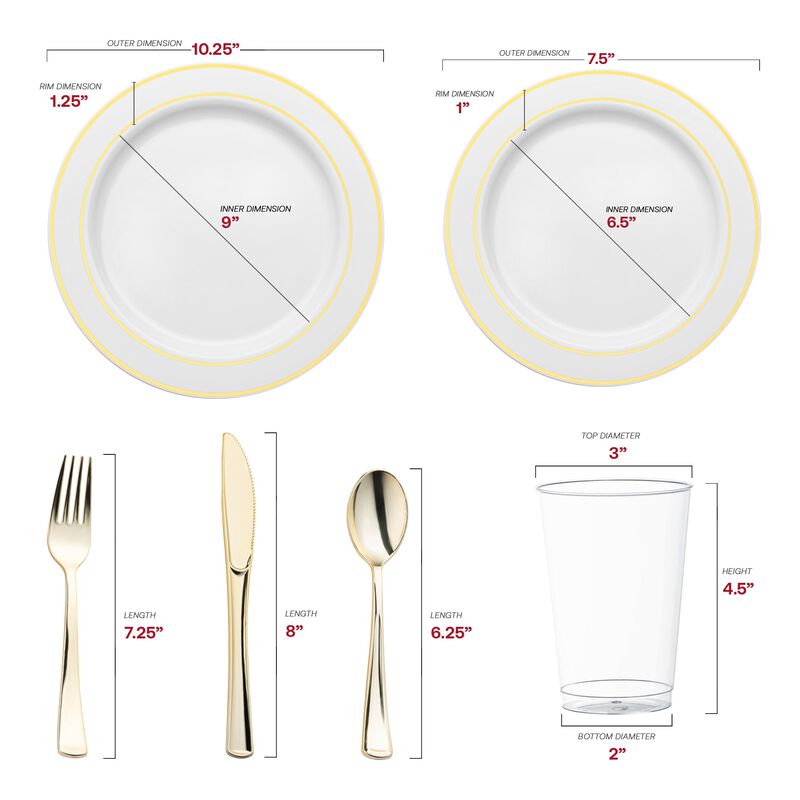 White with Gold Edge Rim Plastic Wedding Value Set (30 Sets) image number 2