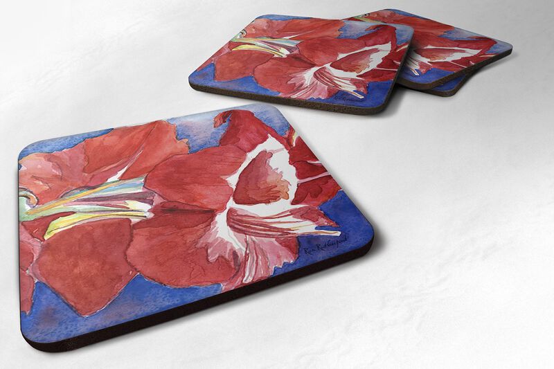Caroline's Treasures RDR2007FC Flower-Amaryllis Foam Coasters (Set of 4), 3.5 H x 3.5 W, Multicolor image number 0