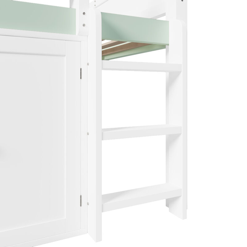 Merax Full Size Loft Bed with Canopy Roof and Storage Cabinet image number 8