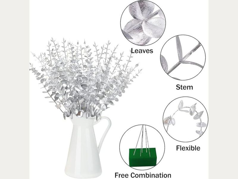 36 Piece Silver Artificial Eucalyptus Flower Stems Wedding Centerpiece Decor image number 2