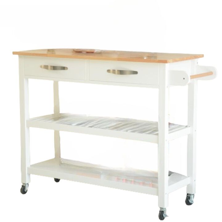 Hivvago Rubber Wood Top Simple Design Mobile Kitchen Island with Two Lockable Wheels