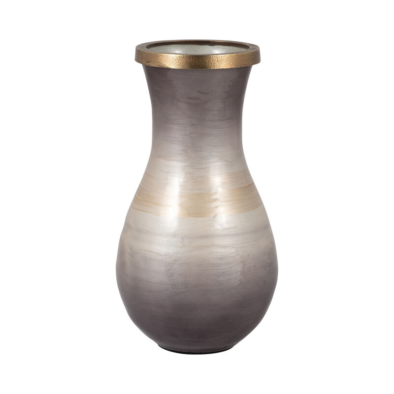 Glass, 13" Vase With Metal Rim image number 1
