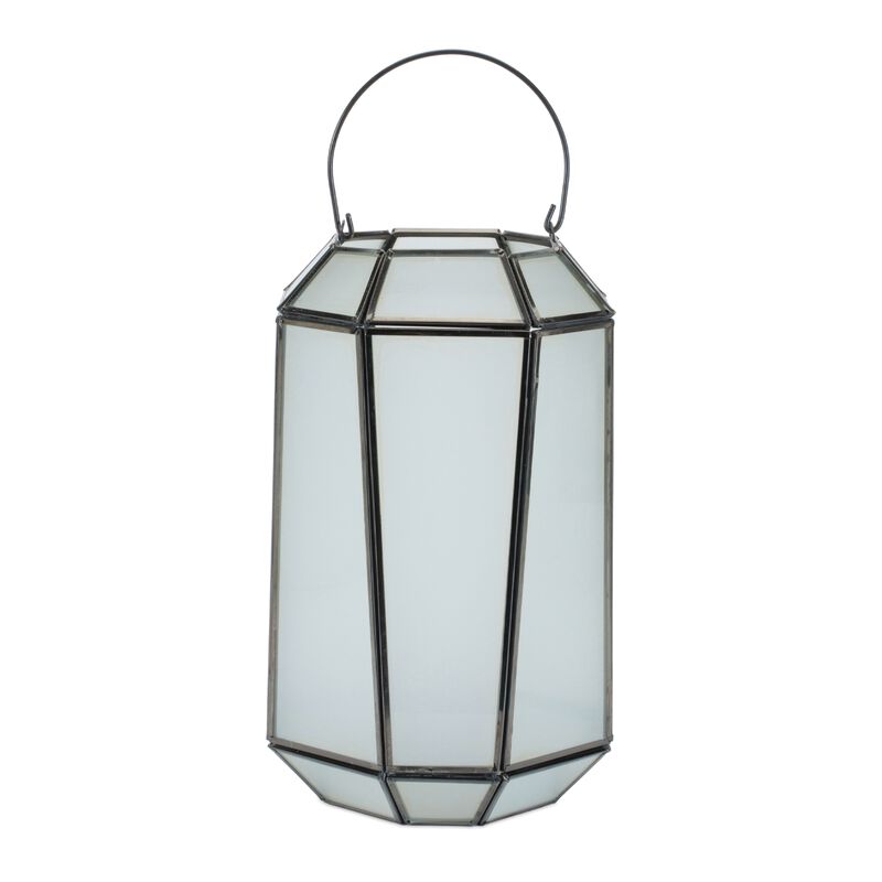 Frosted Glass Lantern with Handle for Tabletop, Patio, or Ambient Indoor Lighting
