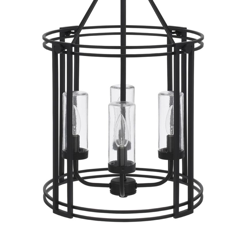 4-Light Chandelier with Clear Glass Shades, 26 Inch Black Round Cage image number 6