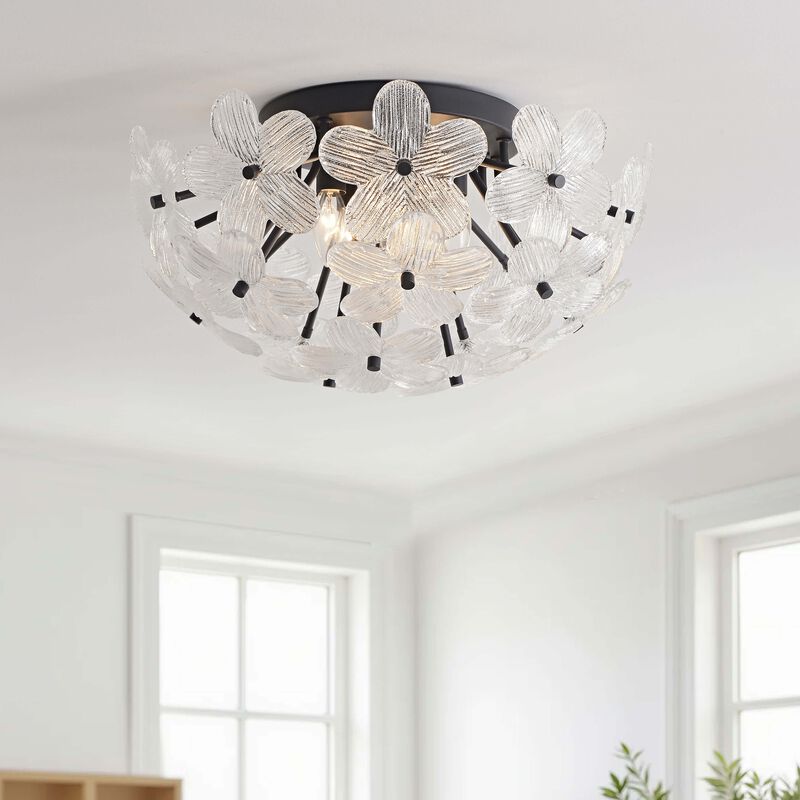 Estrella 20" Wide Bowl Style 5-Light Black Flower Clear Glass Flush Mount image number 2