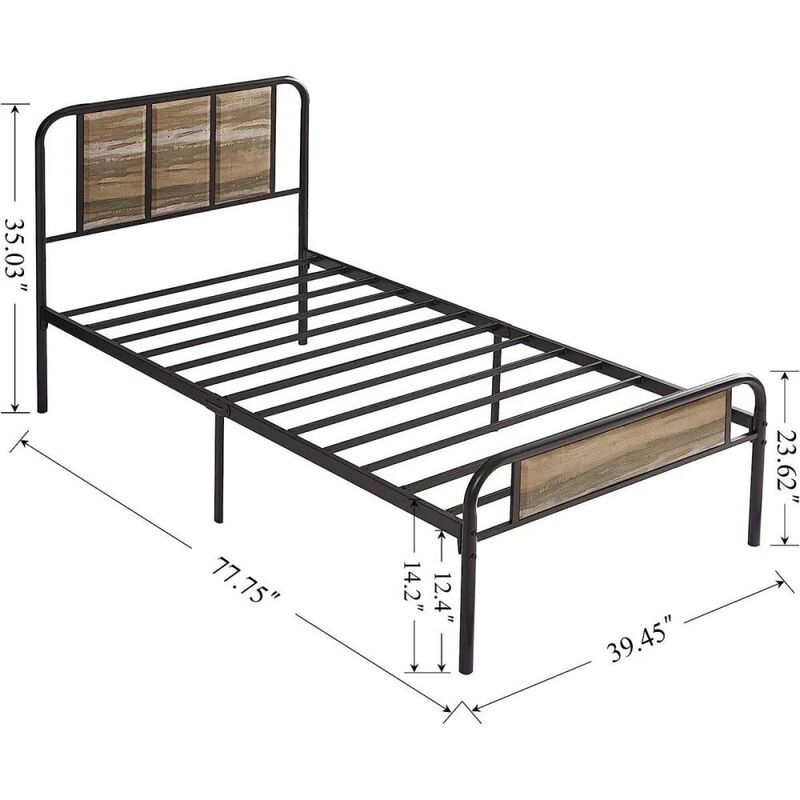 Hivvago Twin Grey Wood Metal Platform Bed Frame with Rounded Headboard Footboard