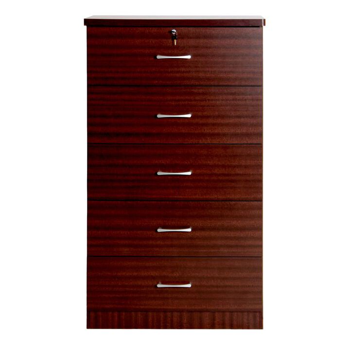 Better Home Products Olivia Wooden Tall 5 Drawer Chest Bedroom Dresser Mahogany