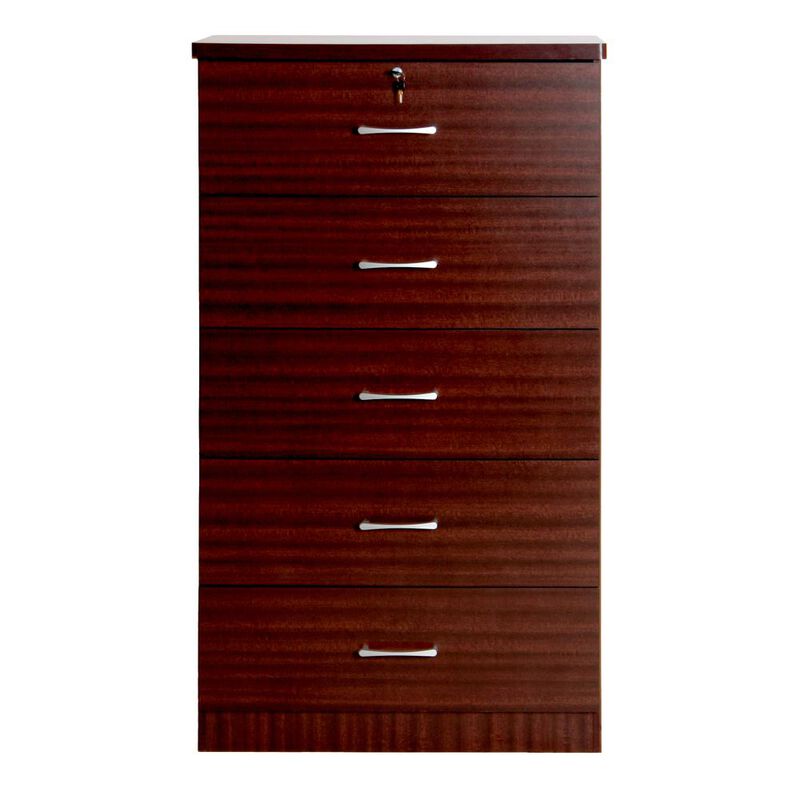 Better Home Products Olivia Wooden Tall 5 Drawer Chest Bedroom Dresser Mahogany