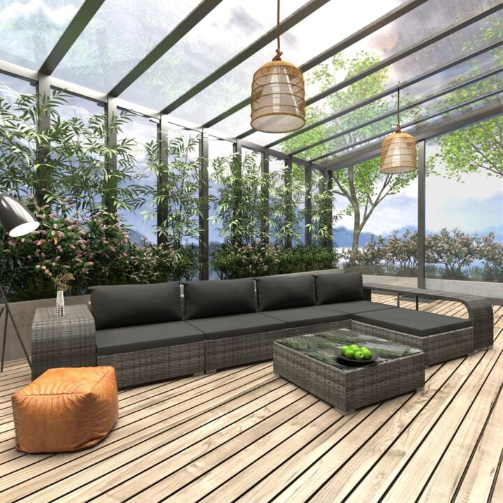 vidaXL 8 Piece Garden Lounge Set with Cushions Poly Rattan Gray