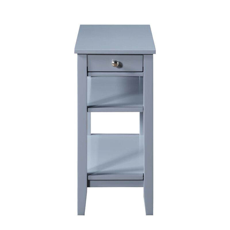 Convenience Concepts American Heritage 1 Drawer Chairside End Table with Shelves, 23.5 x 11.25 x 24, Grey