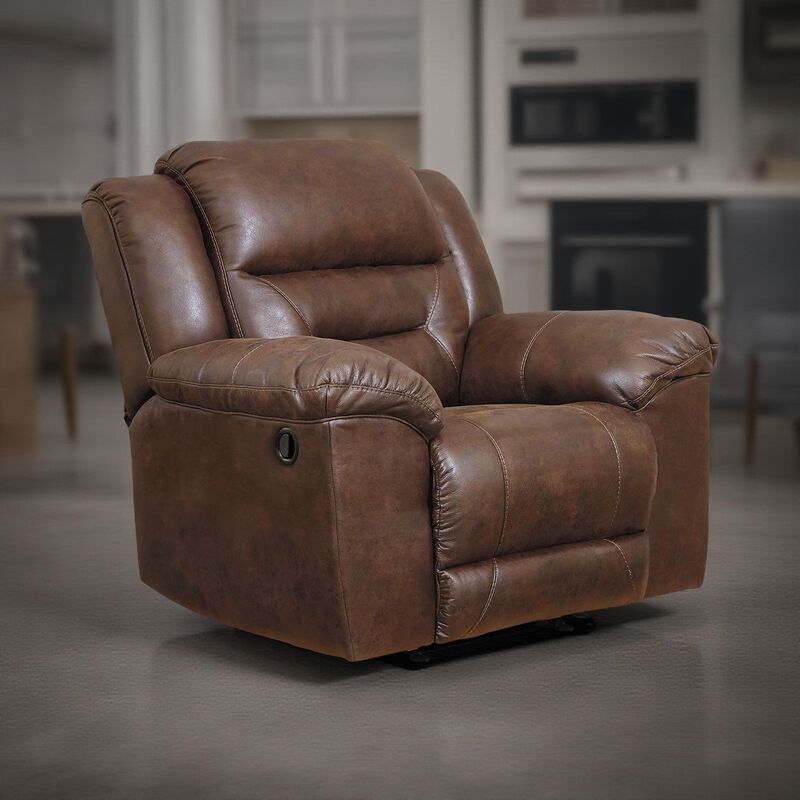 Aky Manual Rocker Recliner Chair, Smooth Chocolate Brown Faux Leather - Benzara