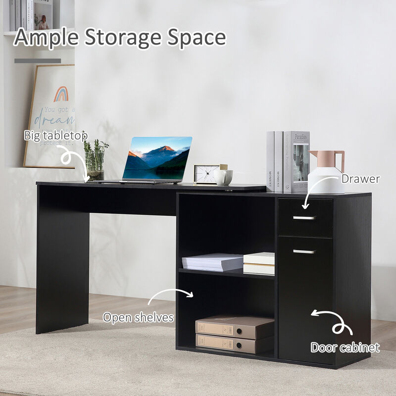 Streamdale 180 Rotating Corner Desk with Storage Shelves and Drawer, Black