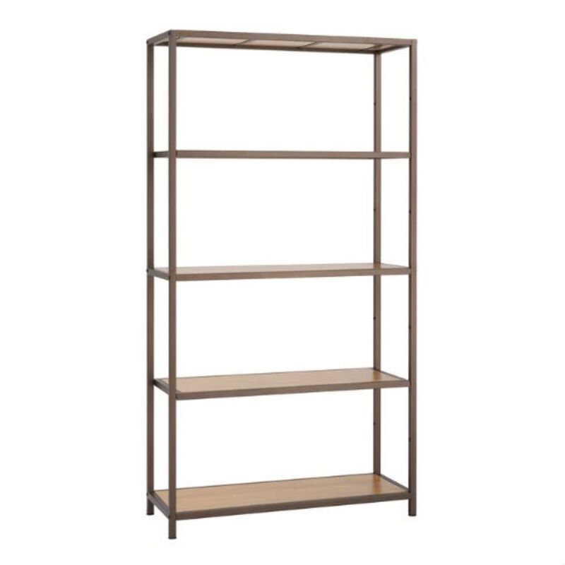 QuikFurn Heavy Duty 5-Shelf Steel Frame Shelving Unit with Bamboo Shelves