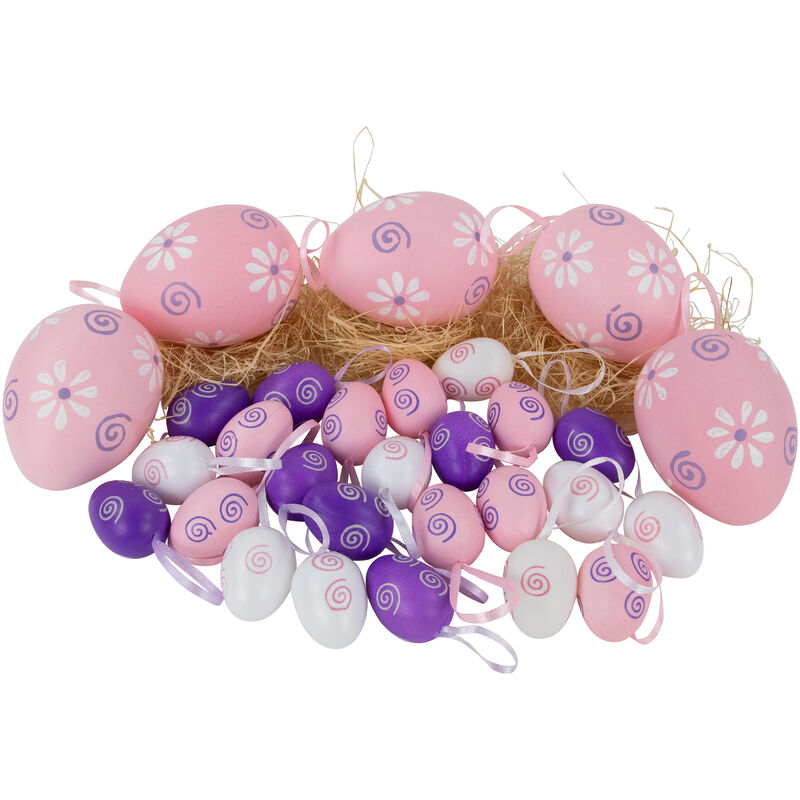 29ct Pastel Pink  Purple and White Spring Easter Egg Ornaments 3.25"