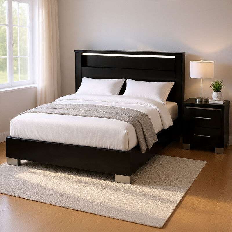 Queen Bedroom Set, Black, Chrome Wood, 2 Piece Set with Nightstand image number 8