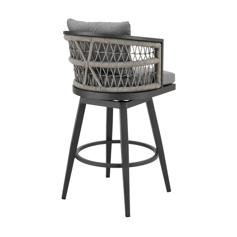 HomeRoots 37" Gray Metal Swivel Outdoor Counter Height Bar chair with Footrest image number 4