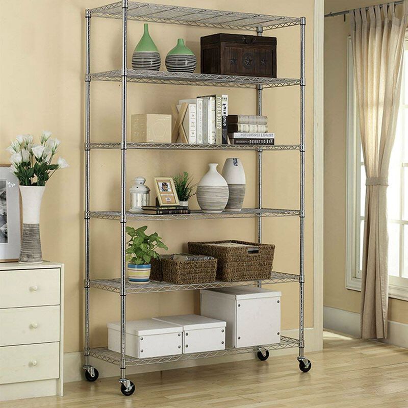 QuikFurn Heavy Duty 6-Shelf Metal Storage Rack Shelving Unit with Casters
